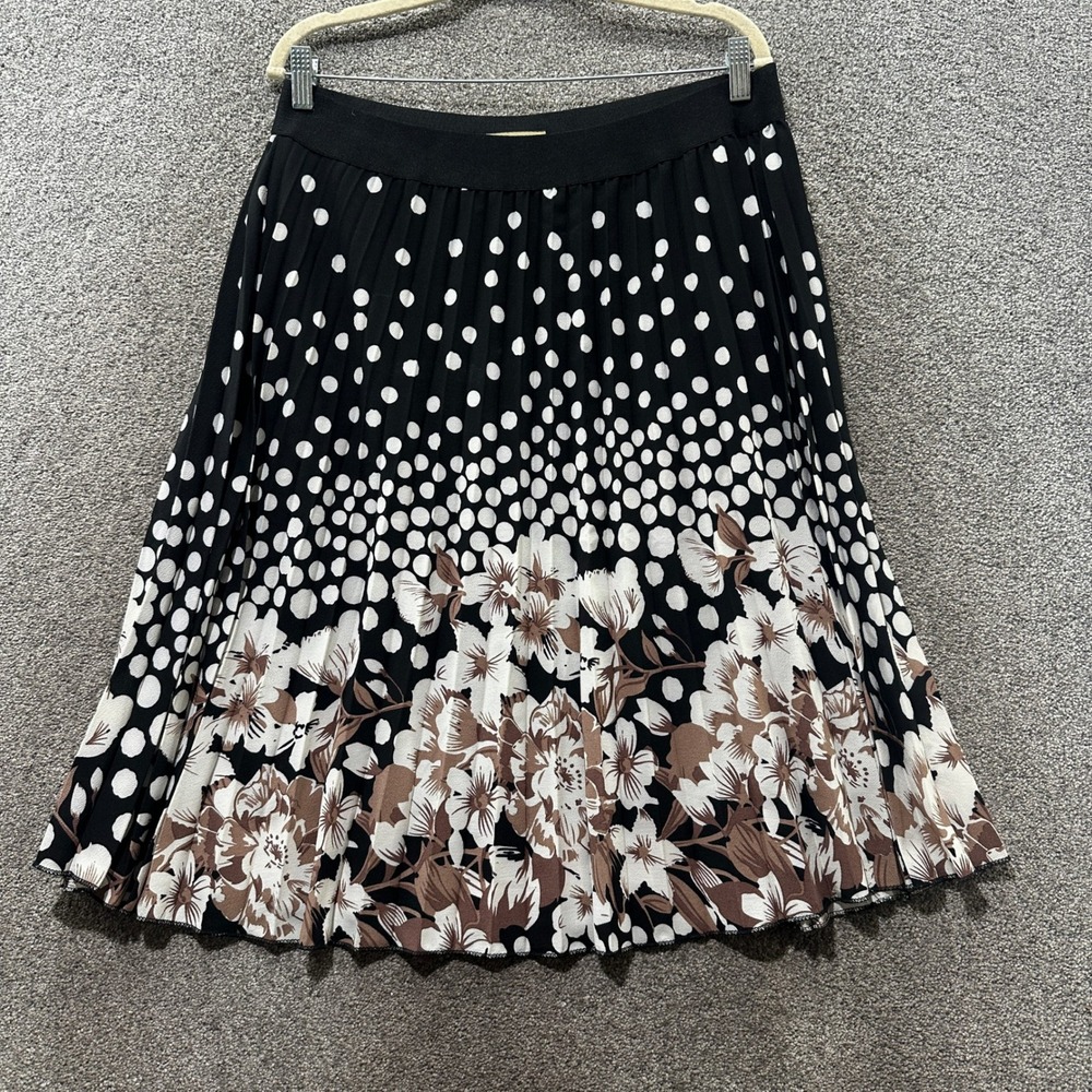 Metrowear Midi Skirt Womens XL Black Polka Dot Dark Floral Pleated Pull On